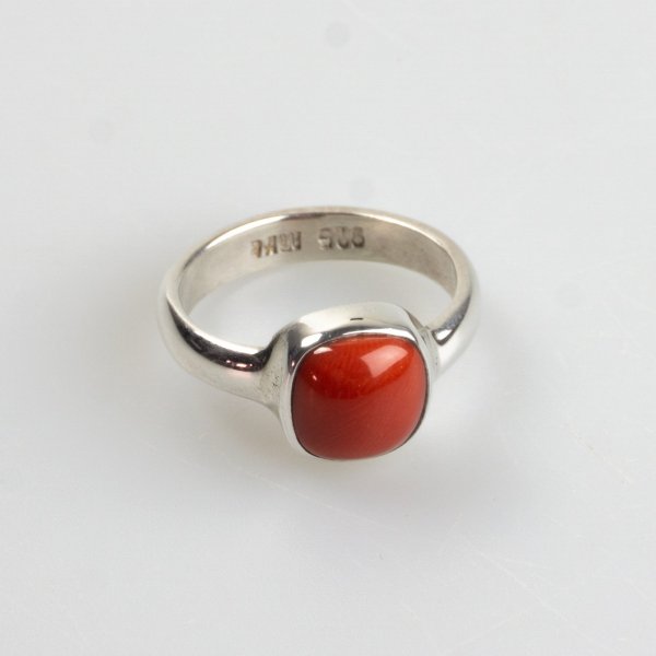 Anello in Corallo rosso e Argento | Misura 11 piccolo, diametro 16 mm